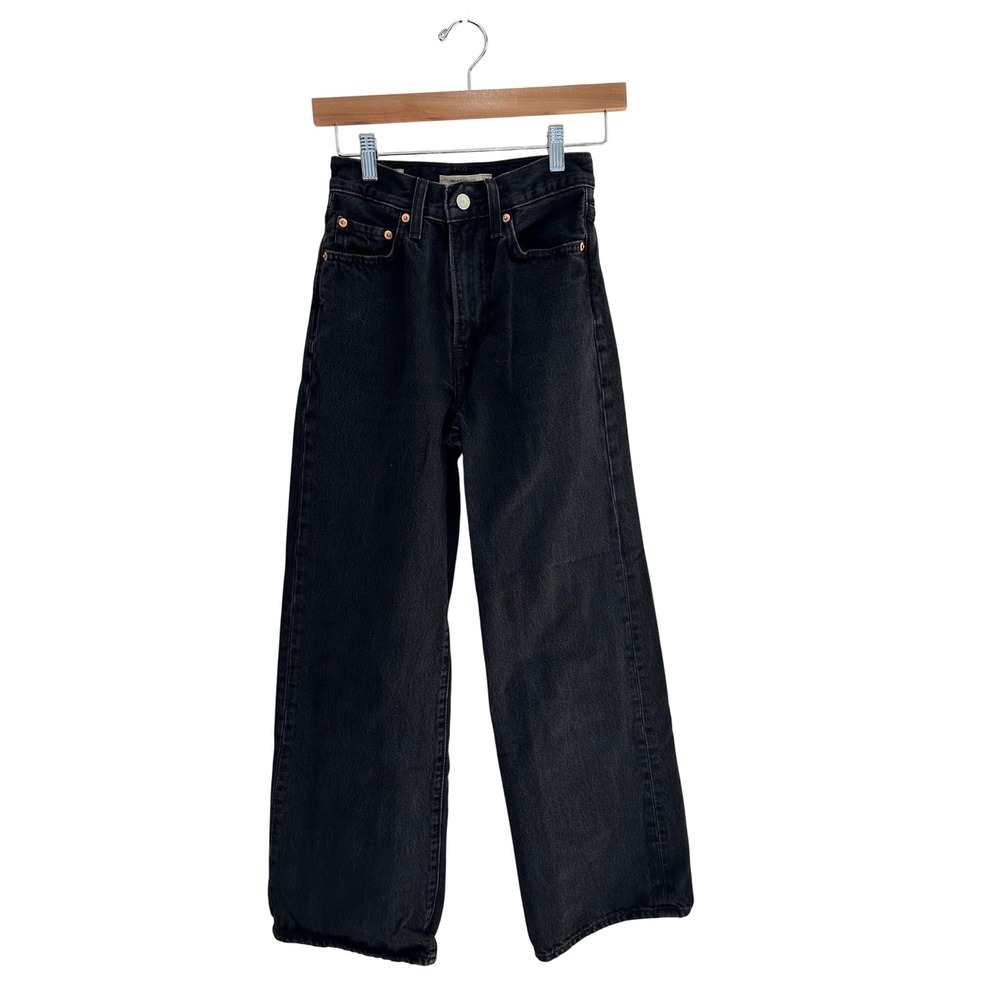 Levis Premium Ribcage Wide Leg Jeans Washed Black Size 24 Denim